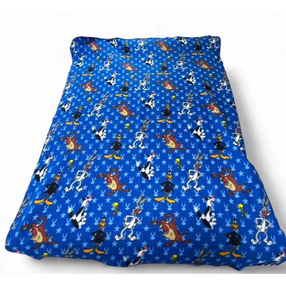 Vintage Looney Tunes Fleece Blanket Bugs Bunny Taz Daffy Tweety 4x5 Blue